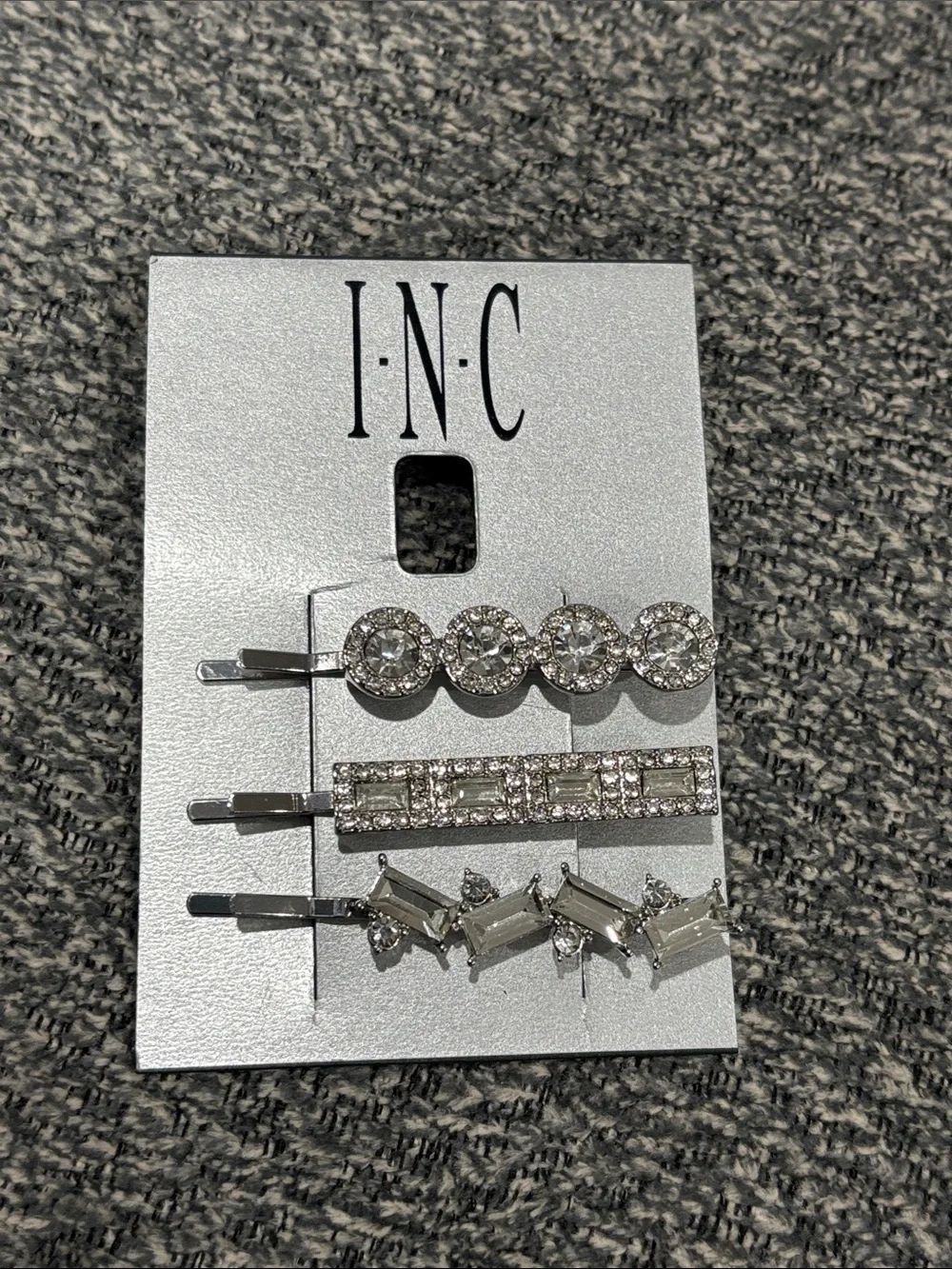 INC International Concepts Silver Crystal Bobby Pin Set - 3 Pack